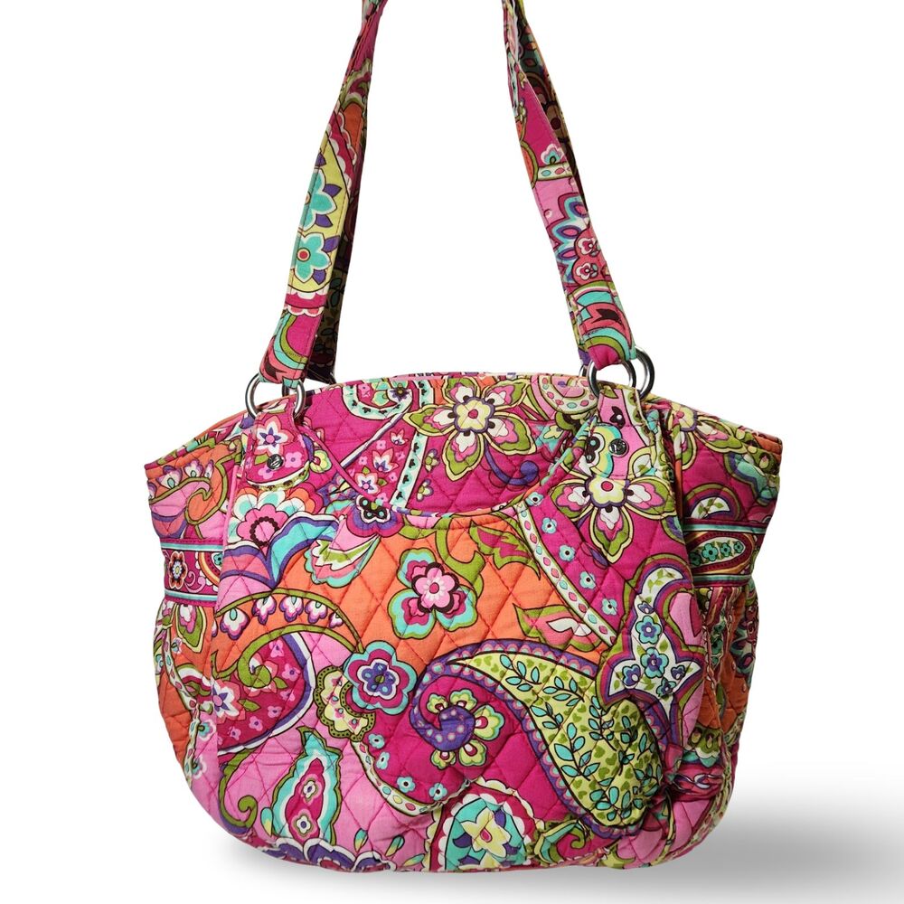 Vera Bradley PINK SWIRLS Shoulder Bag Wide Tote Quilted Purse Pink Zipper Close
